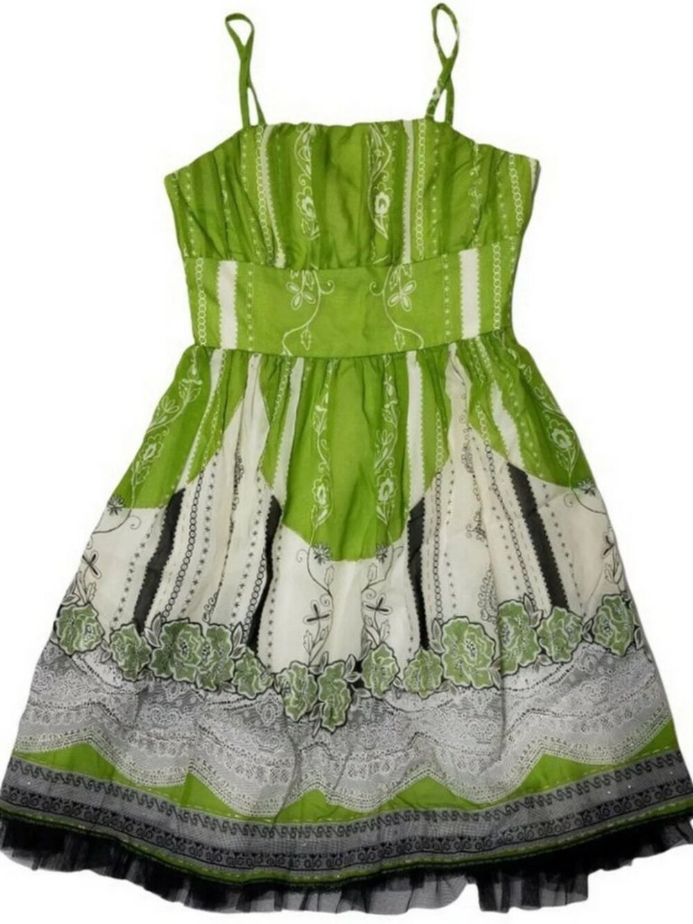 Pirouette LA Girls Silk Blend Dress 10 Green Floral Tulle Trim NWT Made in USA